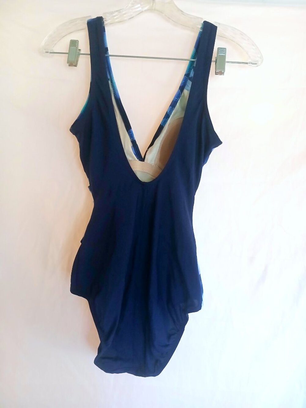 Vintage Longitude Blue Floral One‑Piece Swimsuit 8 Retro Resort Tropical USA - Picture 3 of 7